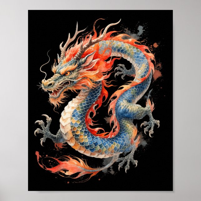 Póster Dragón Chino Mitología Asiática Zodiaco  (Frente)