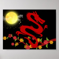 Dragón chino - poster impactante con luz de la lun