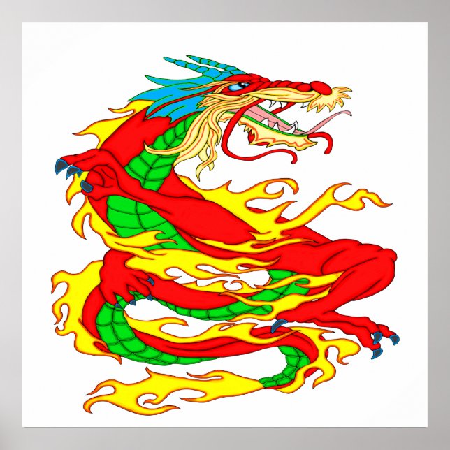 Póster Dragón chino rojo (Frente)