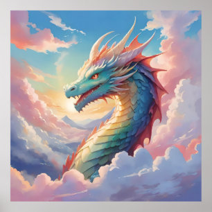 Póster Dragón colorido en el cielo
