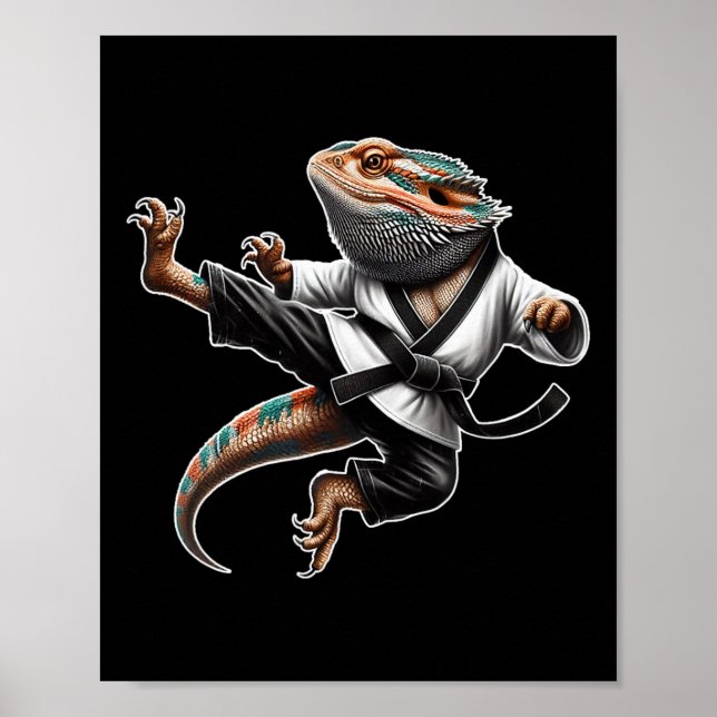 Póster Dragón con barba Patas Voladoras Karate Samurai Ni (Frente)