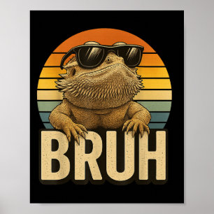 Póster Dragón con barba Retro Bruh Funny Vintage Lizard
