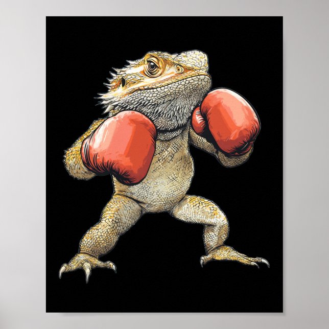 Póster Dragón Con Cabeza Vestido Como Boxer Gracioso 2 (Frente)