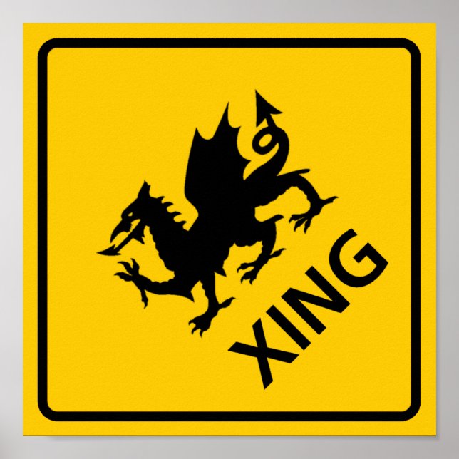 Póster Dragon Crossing Highway Rótulo (Frente)