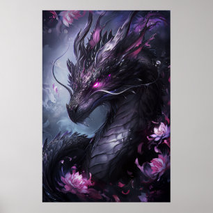 Póster Dragón de acero en flores - Guay oscuro
