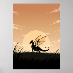 Póster Dragón de Anime Minimalista