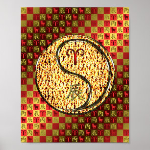 Póster Dragón de Aries y Fuego