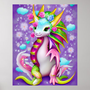 Póster Dragón de bebé colorido