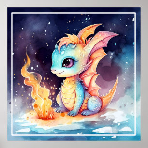 Póster Dragón De Bebé Cubierto Cristalizado