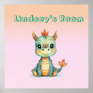 Póster Dragón de bebé lindo y feliz 