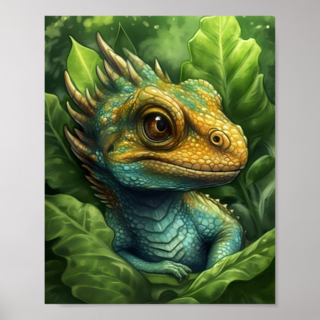 Póster Dragón de bebé verde (Frente)