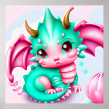Dragón de bebé Verde azulado y rosa de Kawaii