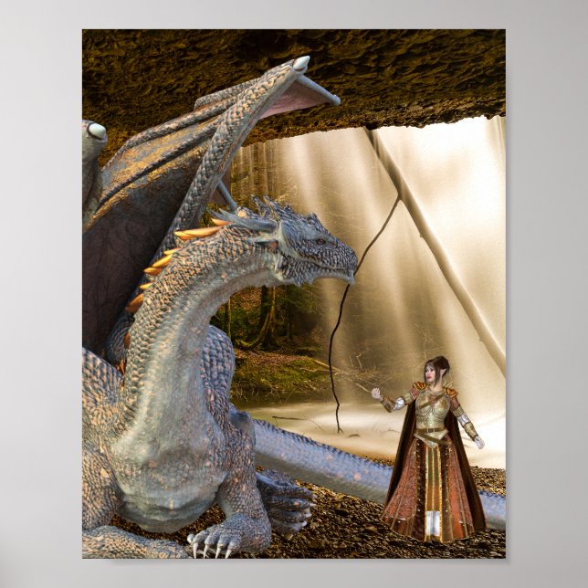 Póster Dragón de Bronce con la Reina Hada Elfa (Frente)