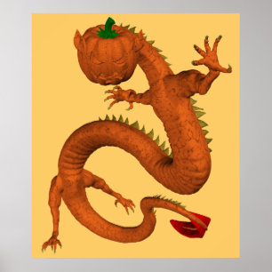 Póster Dragón de calabaza Naranja de Halloween