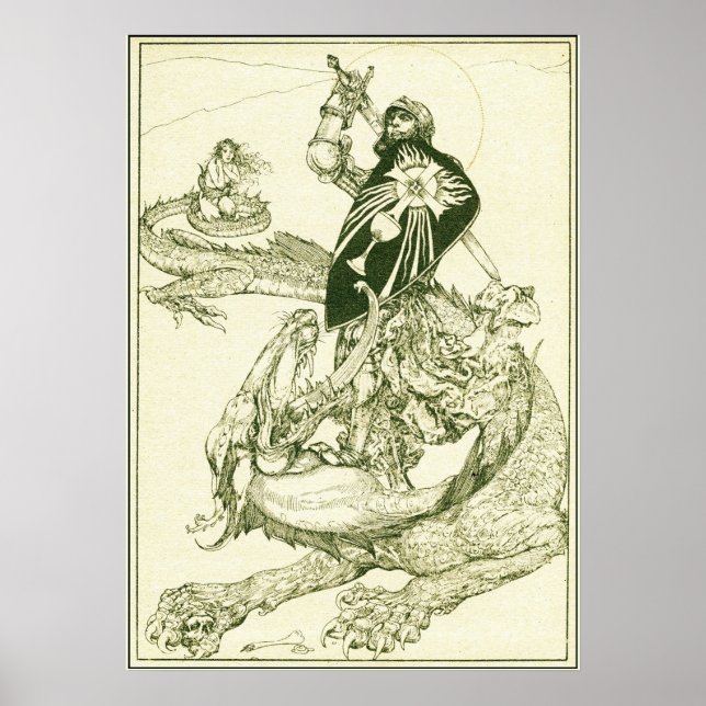 Póster DRAGÓN DE COMBATE DE PERCEVAL, Fantasía DE GRIEGO  (Frente)