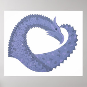 Póster Dragón de corazón azul-gris sobre blanco