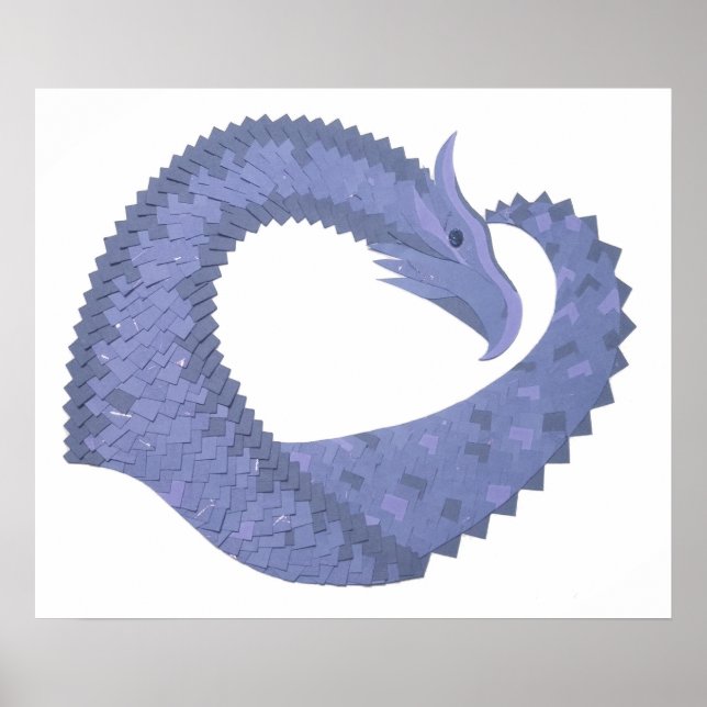 Póster Dragón de corazón azul-gris sobre blanco (Frente)