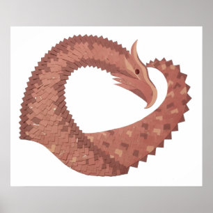 Póster Dragón de corazón marrón sobre blanco