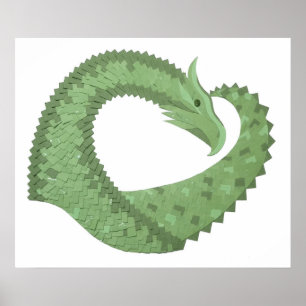 Póster Dragón de corazón verde oliva en blanco