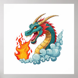 Póster dragón de cuernos azules