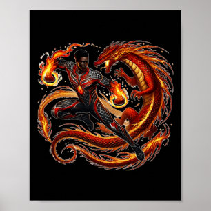 Póster Dragón de fantasía hombre negro afroamericano