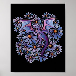 Póster Dragón de flores de margarita morada