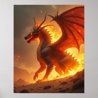 Póster Dragón de Fuego Infierno Quemadura de Sol
