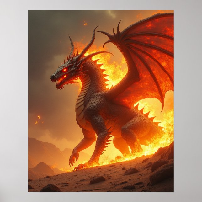 Póster Dragón de Fuego Infierno Quemadura de Sol (Frente)