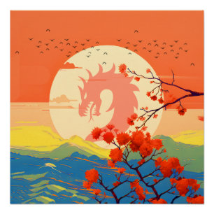 PÓSTER DRAGÓN DE LA MONTAÑA FLOR DE CEREZO 