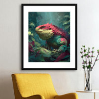 Dragón de lagarto amarillo verde rojo en follaje d