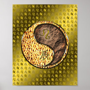 Póster Dragón de León y Tierra