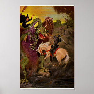 Póster Dragón de lucha de Knight por J. Allen St. John