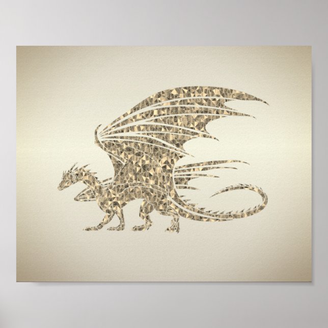 Póster Dragón de mosaico asombroso oro (Frente)