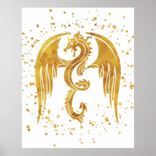 Póster Dragón de oro en el Poster de las estrellas sobre