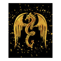 Dragón de oro en el Poster de las estrellas sobre