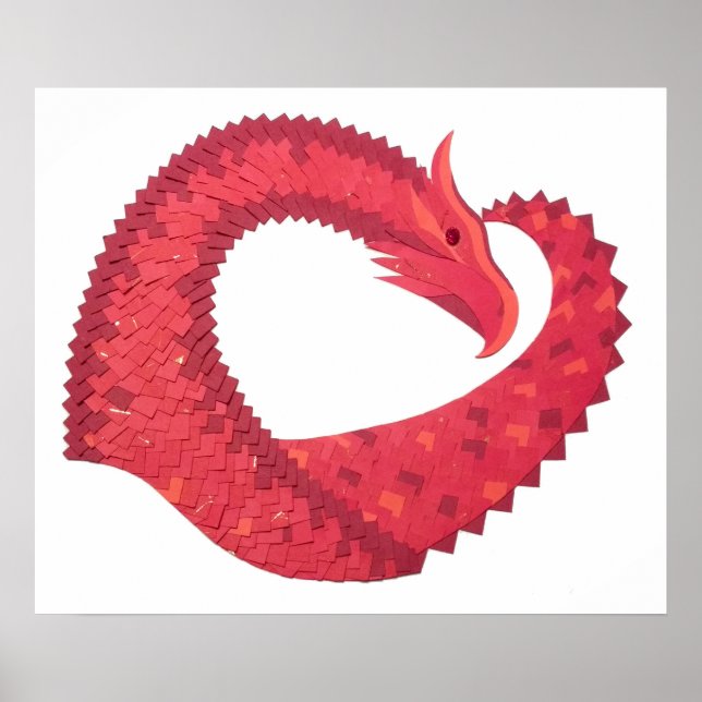 Póster Dragón del corazón rojo en blanco (Frente)