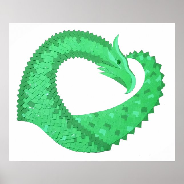 Póster Dragón del corazón verde sobre blanco (Frente)