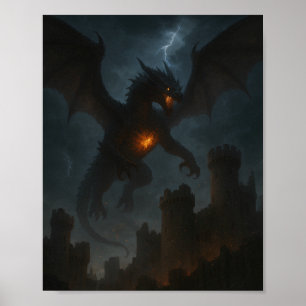 Póster Dragón del Infierno sobre Castillo Oscuro