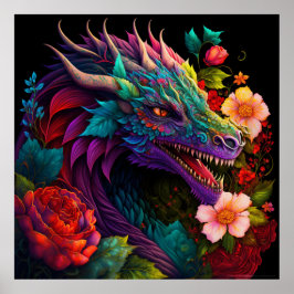 Póster Dragón del jardín floral