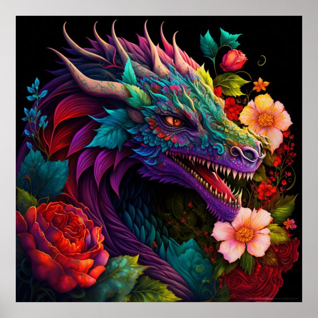 Póster Dragón del jardín floral (Frente)