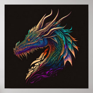 Póster Dragón digital hiperrealista