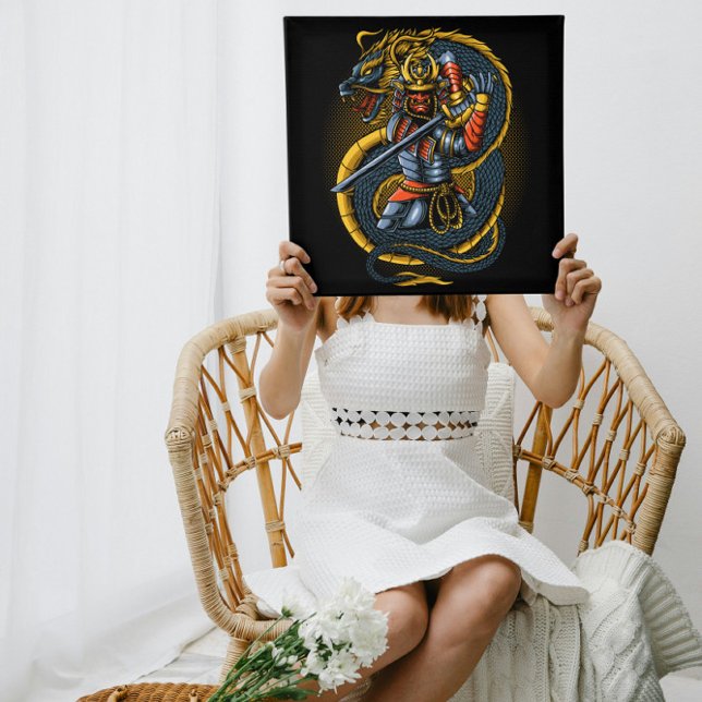 Póster Dragón dorado japonés y guerrero samurai (Subido por el creador)