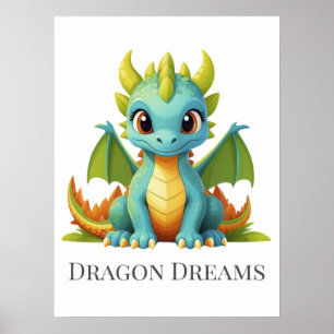Póster Dragon Dreams Green Blue Baby Dragon Nursery