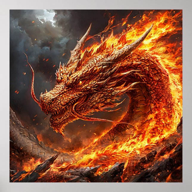 Póster Dragón en fuego (Frente)