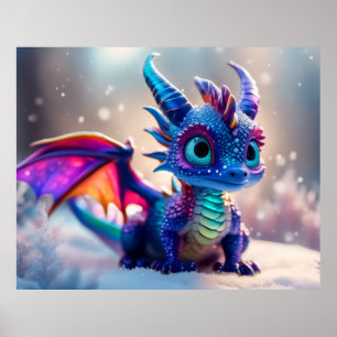 Póster Dragón en la nieve.
