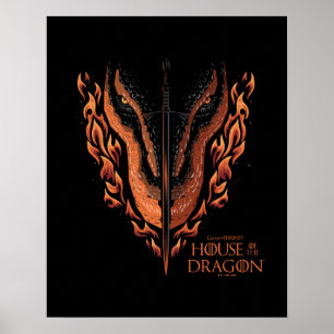 Póster Dragón en llamas tras la espada