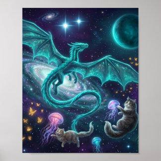 Póster dragón en vuelo