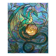 Dragón Esmeralda y Cristal Brillante Vidrio Tintad