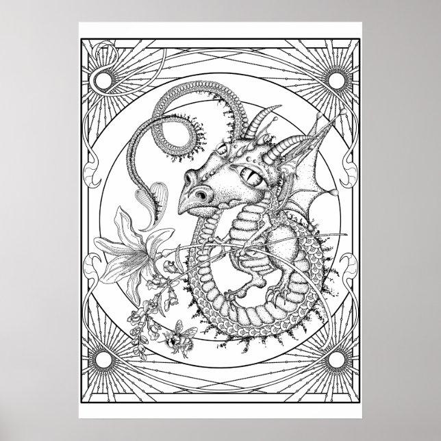 Póster Dragón familiar: Poster de colorear DIY de Sonja A (Frente)