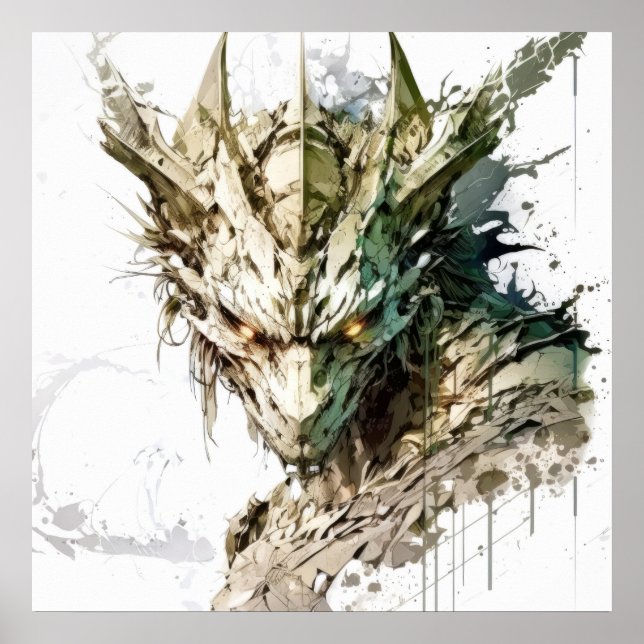 Póster Dragon Fantasía Animal Pintura Vida salvaje al air (Frente)